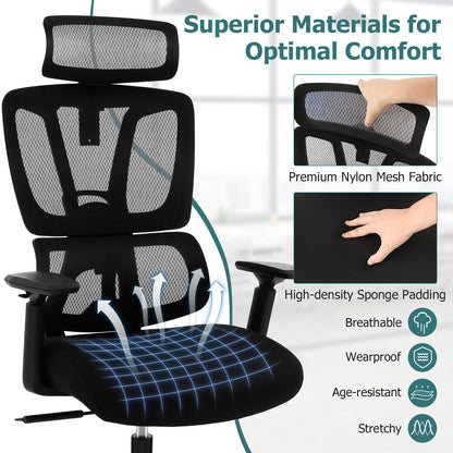 Ergonomic Mesh Office Chair with N Type Lumbar Support-Black