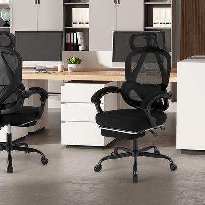 Ergonomic Office Chair High Back Mesh Desk Chair with Retractable Footrest-Black