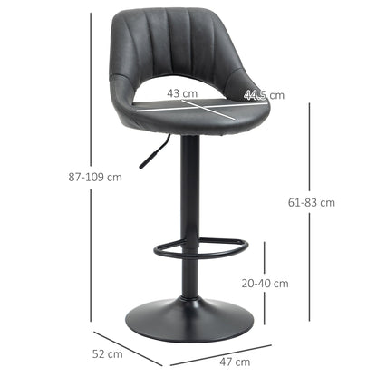 HOMCOM Bar Stools Set of 2, PU Leather Swivel Barstools with Backrest and Footrest for Kitchen, Counter, Breakfast Bar, Grey