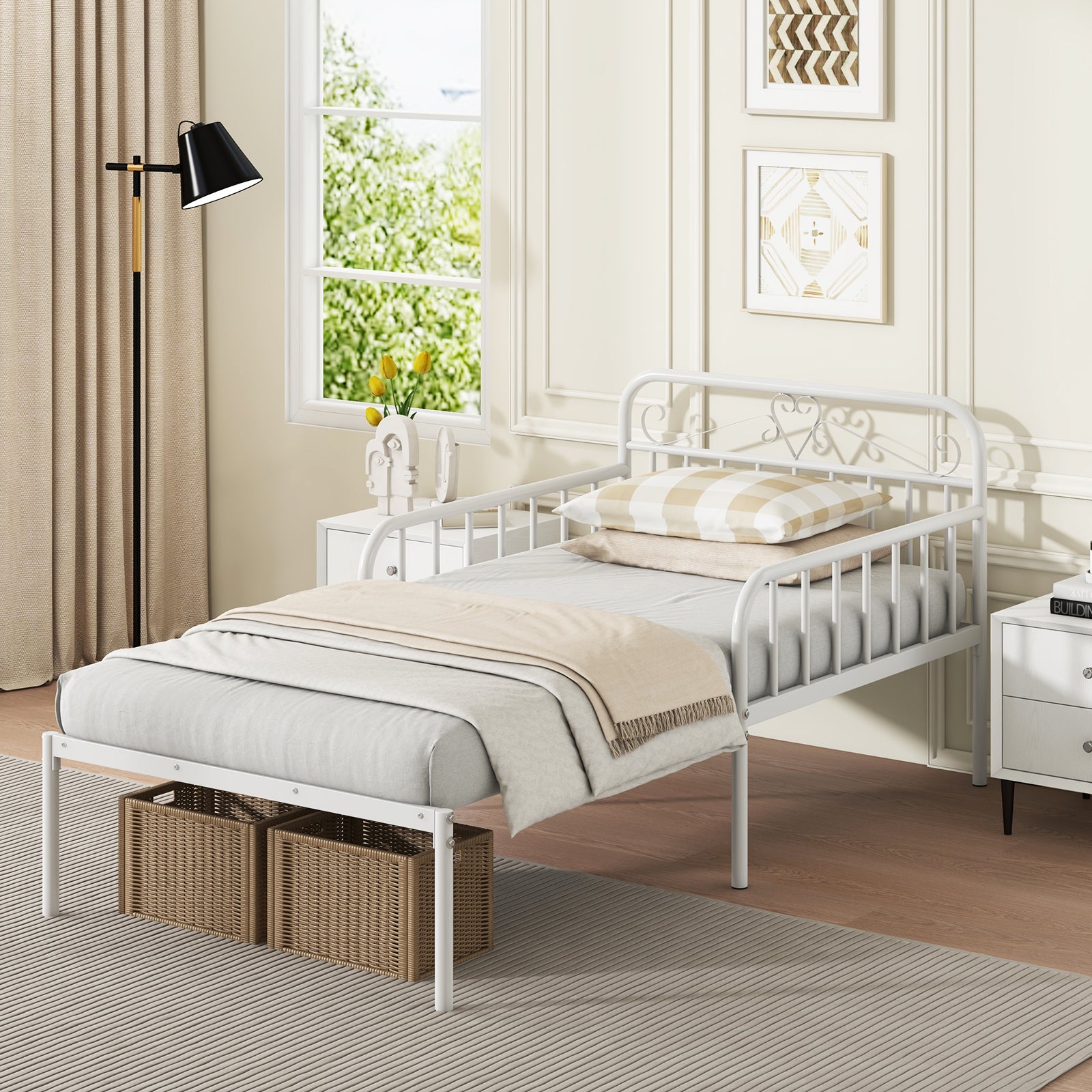 Extendable Daybed to Single Size Bed with Trundle for Adults and Guests-White