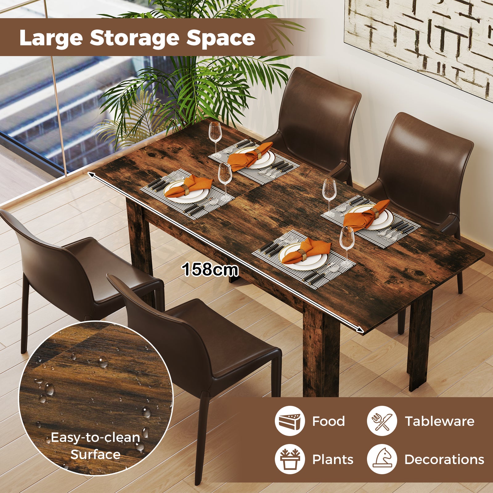 Extendable Dining Table with Adjustable Tabletop-Brown