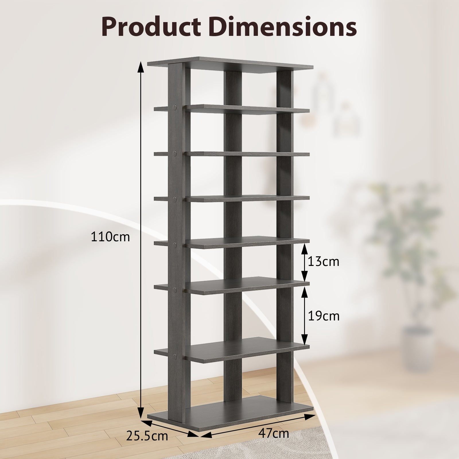 Extra Wide Wooden Vertical Shoe Rack with 7 Shelves-Grey