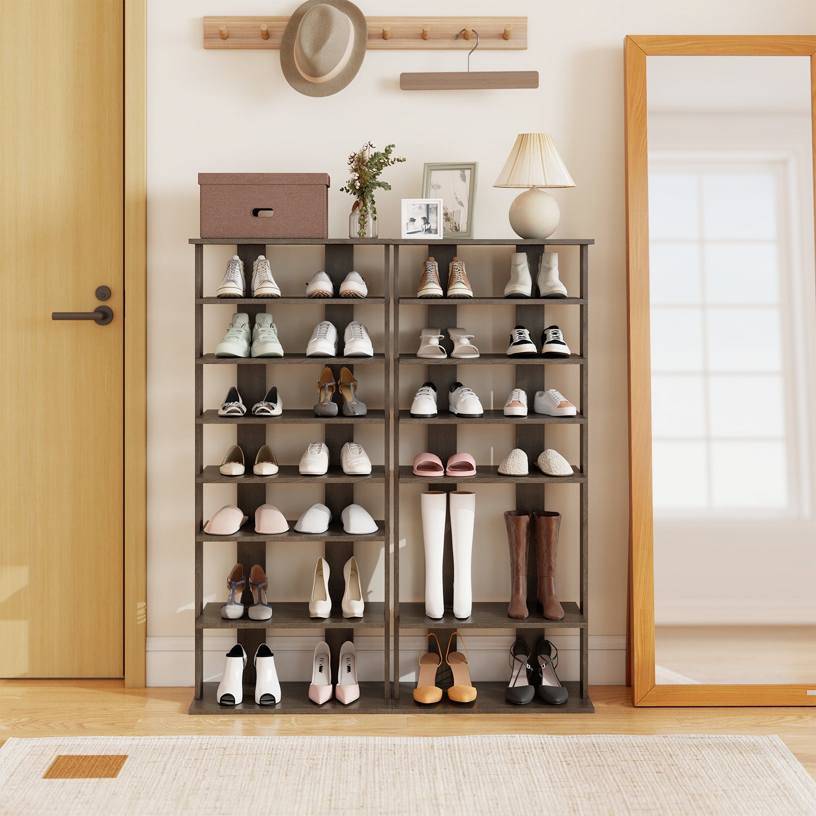 Extra Wide Wooden Vertical Shoe Rack with 7 Shelves-Grey