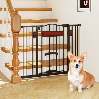 Extra Wide Walk Through Pet Gate with Small Door and 2 Extensions-Black