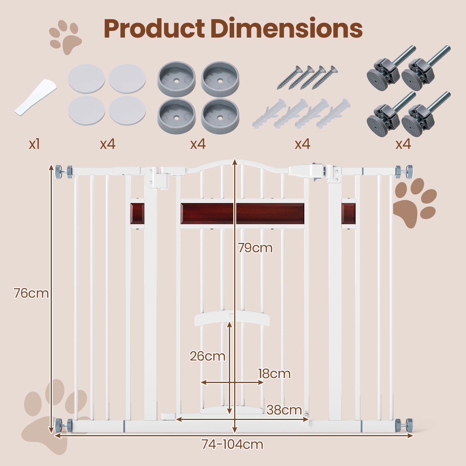 Extra Wide Walk Through Pet Gate with Small Door and 2 Extensions-White