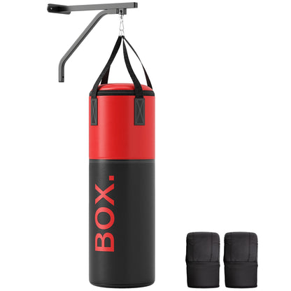 SPORTNOW Unfilled Punching Bag Set with Boxing Bag Bracket, Boxing Gloves, Hand Wraps and 360  Swivel Hook