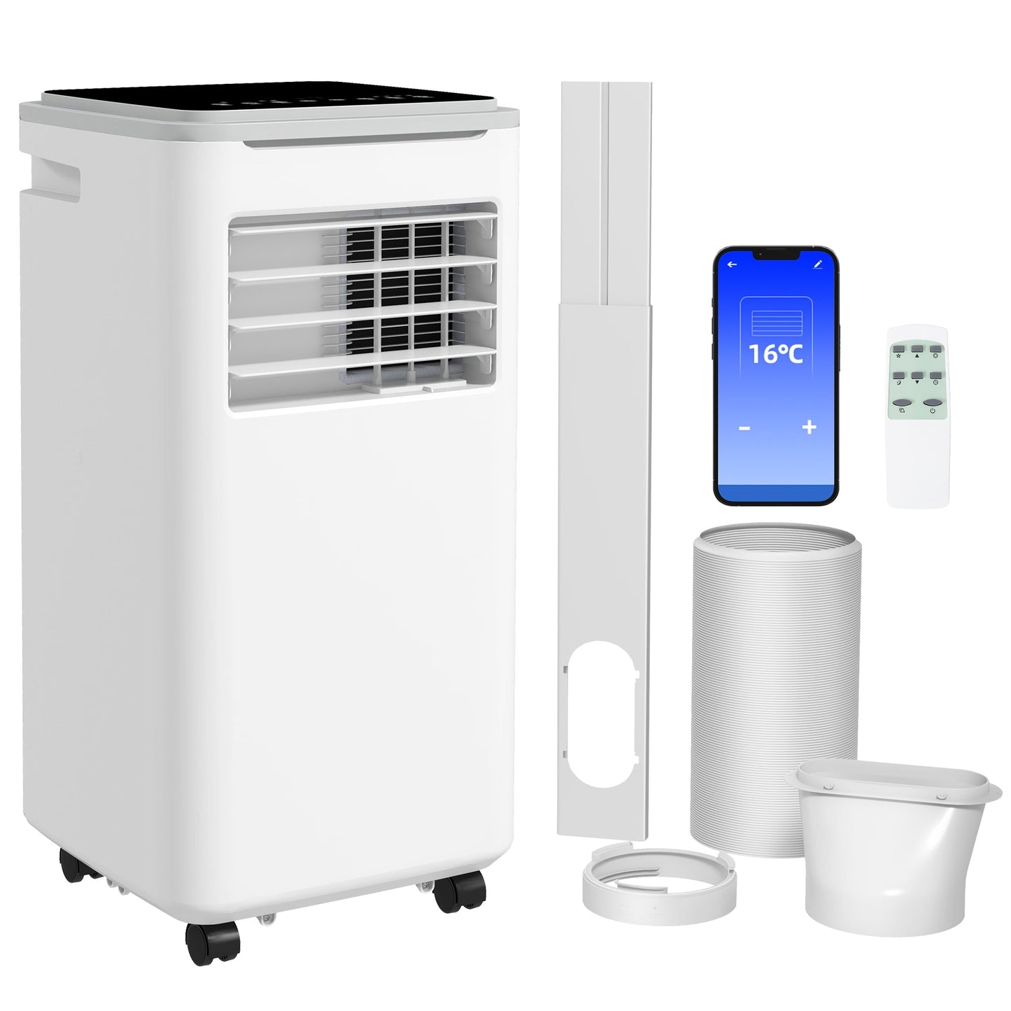 HOMCOM 9000 BTU Portable Air Conditioner, Smart Home WiFi Compatible, 4 in 1 Air Conditioning Unit, Dehumidifier, Fan with Remote, 24H Timer, Window Venting Kit, 20m2, R290, A Energy Efficiency