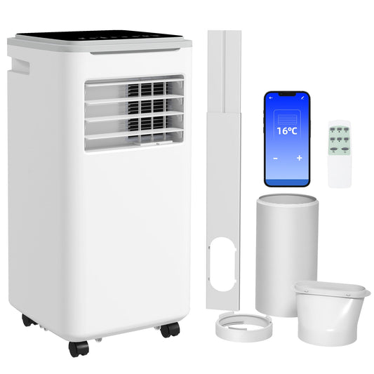 HOMCOM 9000 BTU Portable Air Conditioner, Smart Home WiFi Compatible, 4 in 1 Air Conditioning Unit, Dehumidifier, Fan with Remote, 24H Timer, Window Venting Kit, 20m2, R290, A Energy Efficiency