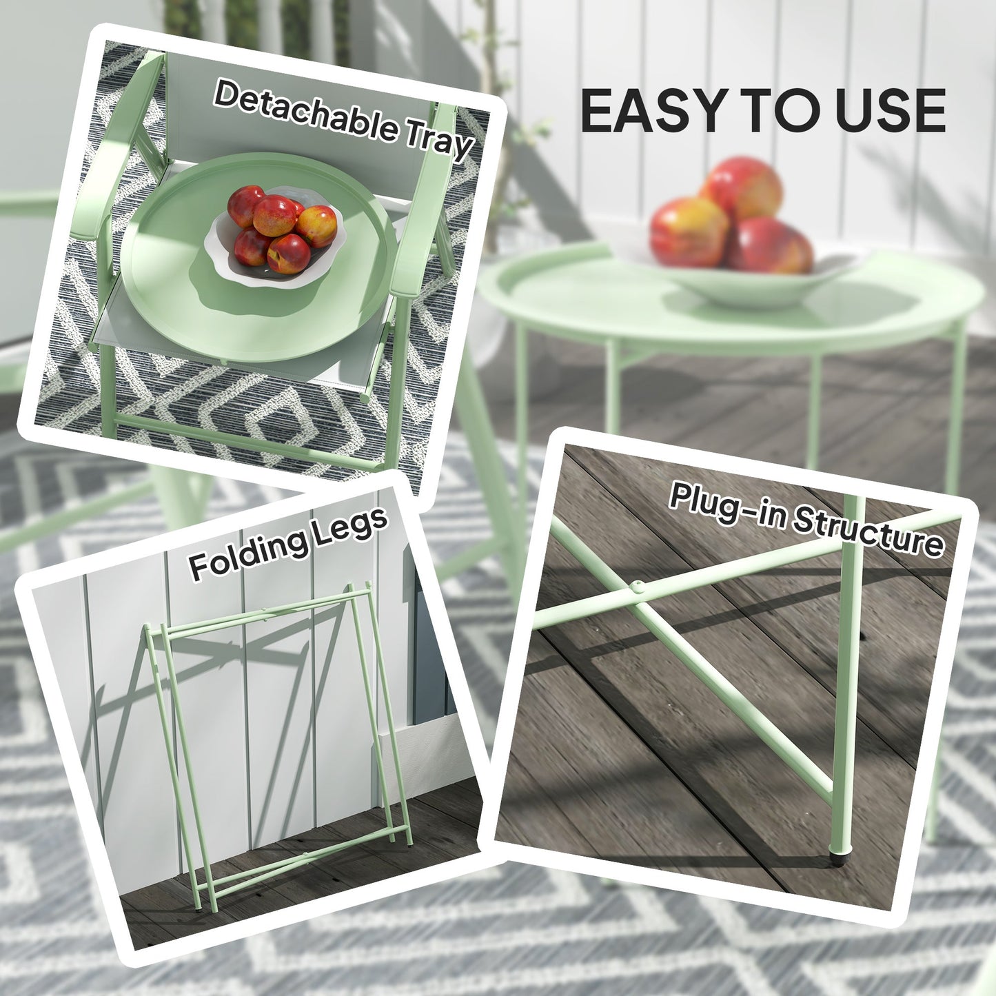 Outsunny Steel Removable Tray Top Garden Table - Green