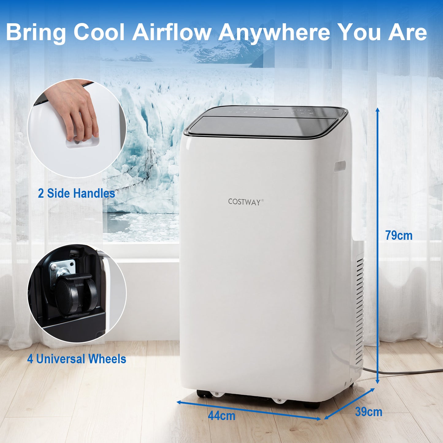 12000 BTU Portable Air Conditioner Cools Up to 46.5㎡ 5-in-1 Quiet AC Unit-White