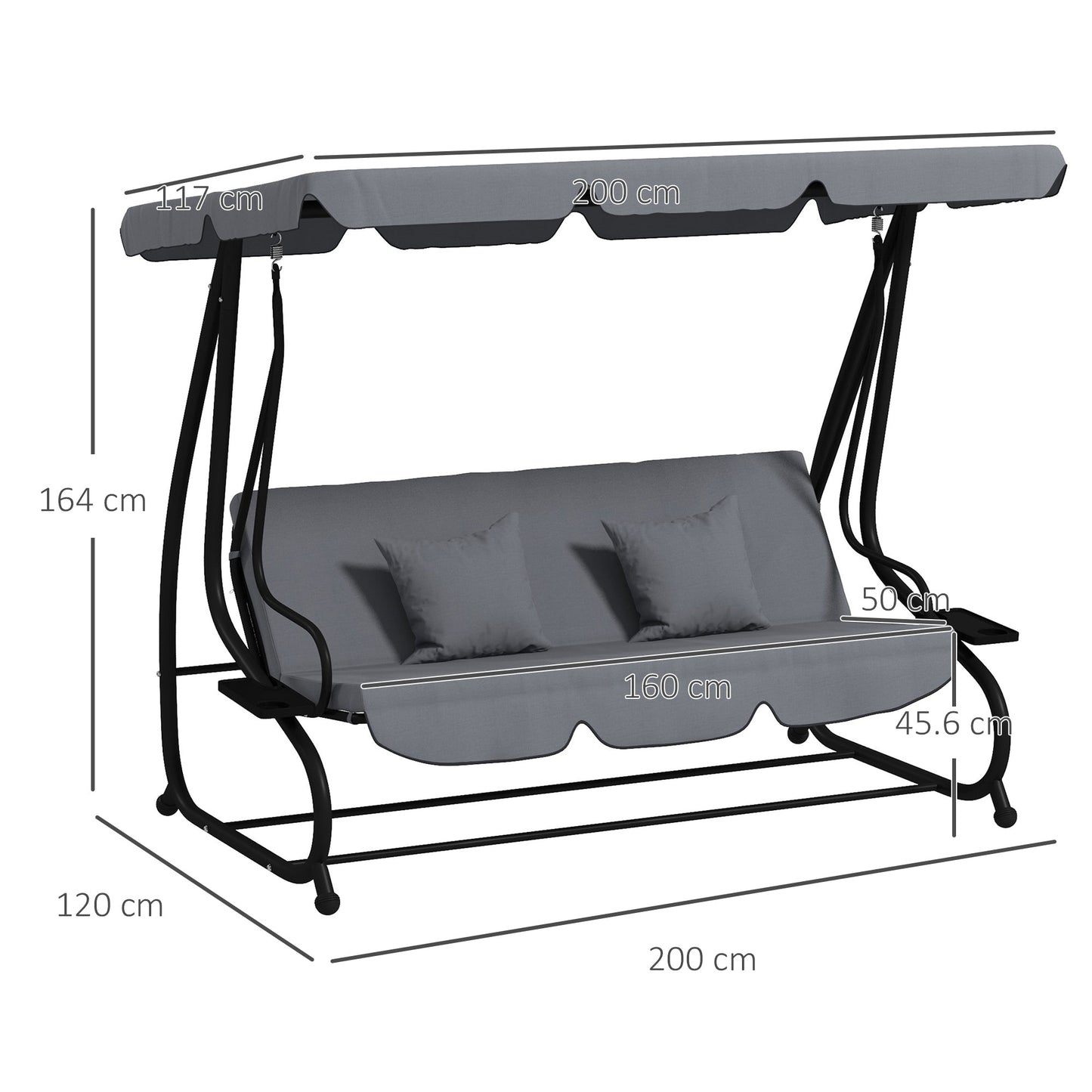 Outsunny Three-Person garden Swing Chair, with Adjustable Canopy - Light Brown