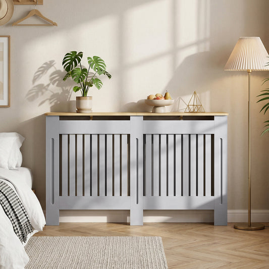HOMCOM Slatted Radiator Cover, Painted Cabinet with Line Grill Design, 152L Ã 19W Ã 81H cm, Grey