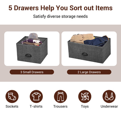 Fabric Drawer Cabinet for Wardrobe, Bedroom, Living Room-Black &amp; Grey