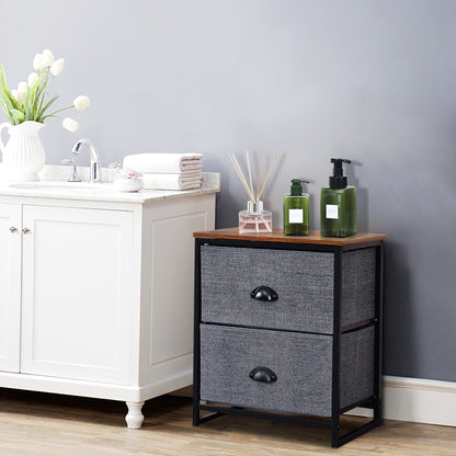 3/4 Fabric Nightstand Bedside Storage Cabinet Folding Drawers-2-Tier-Black