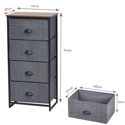 3/4 Fabric Nightstand Bedside Storage Cabinet Folding Drawers-4-Tier-Black