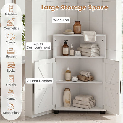 Farmhouse Bathroom Corner Storage Cabinet-White