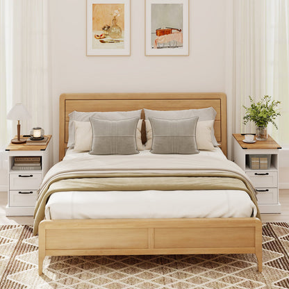 Farmhouse Nightstand with Charging Station and 2 Drawers-White