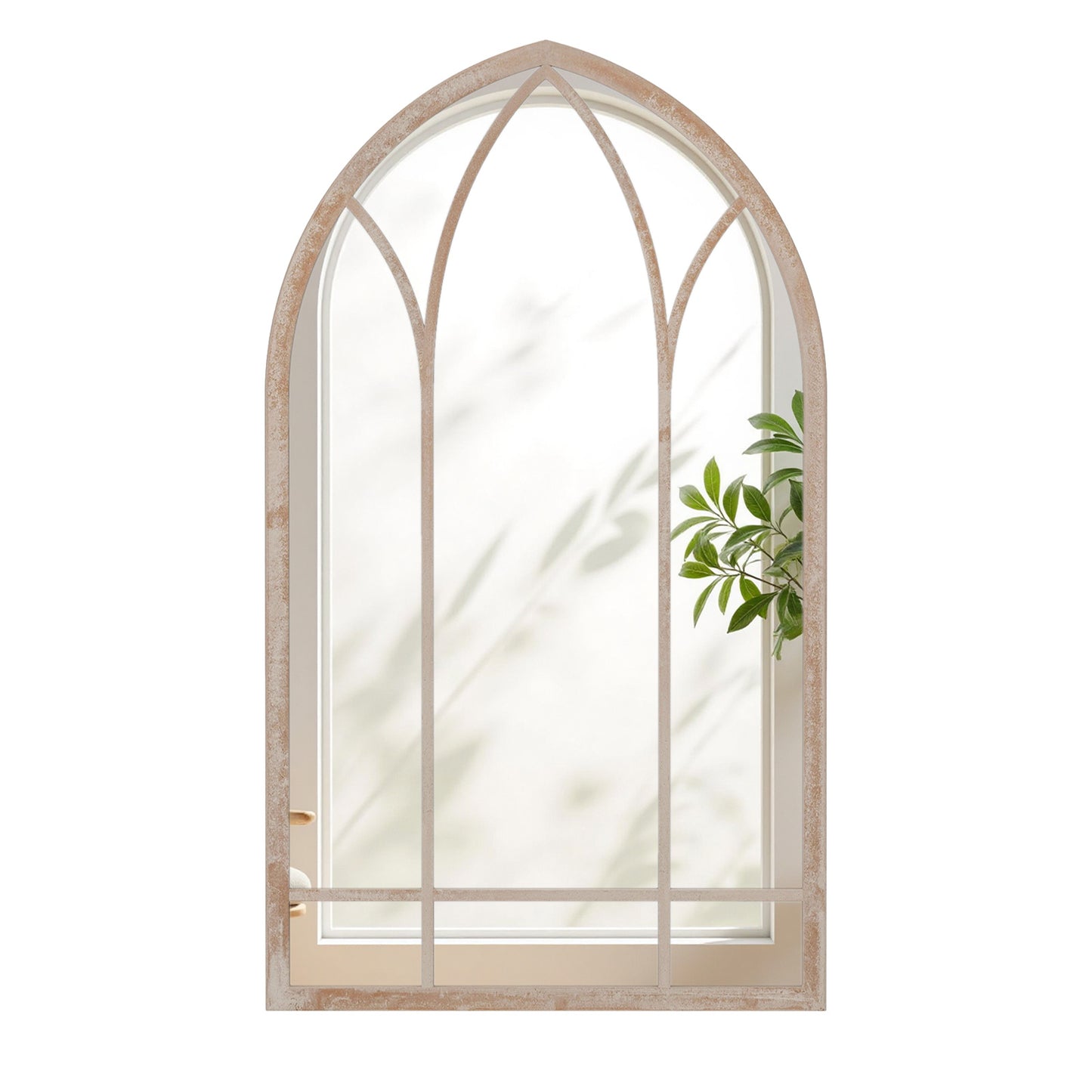 Farmhouse Window Pane Mirror Large Arched Wall Mounted Mirror with Metal Frame 83 x 48 cm-Grey