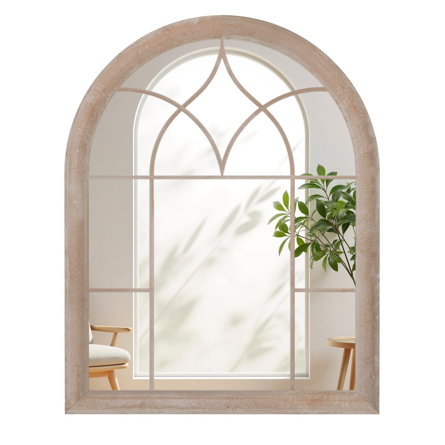 Farmhouse Window Pane Mirror Large Arched Wall Mounted Mirror with Metal Frame 88.5 x 69 cm-Grey