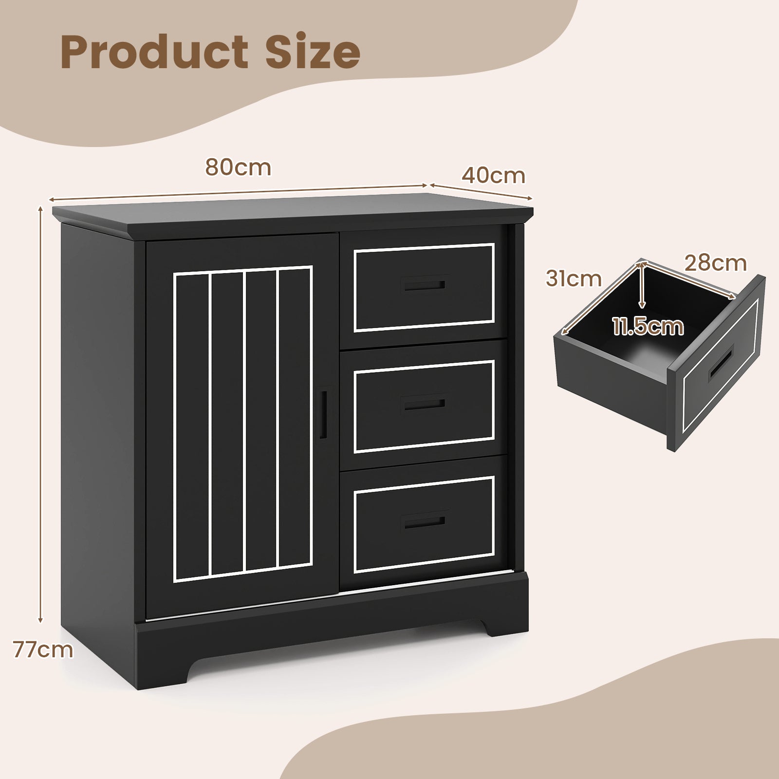 Farmhouse Sideboard Buffet Cabinet with Sliding Doors and 3 Drawers-Black