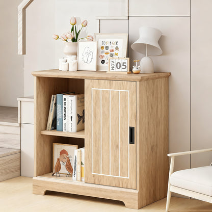 Farmhouse Sideboard Buffet Cabinet with Sliding Doors and 3 Drawers-Natural