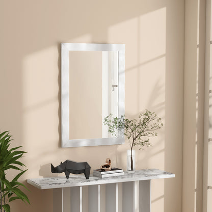 Farmhouse Wall Mirror Rubber Wood Rustic Style Wall Mirror-White
