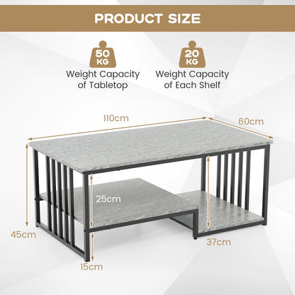 Faux Marble Coffee Table with Open Storage Shelf-Grey