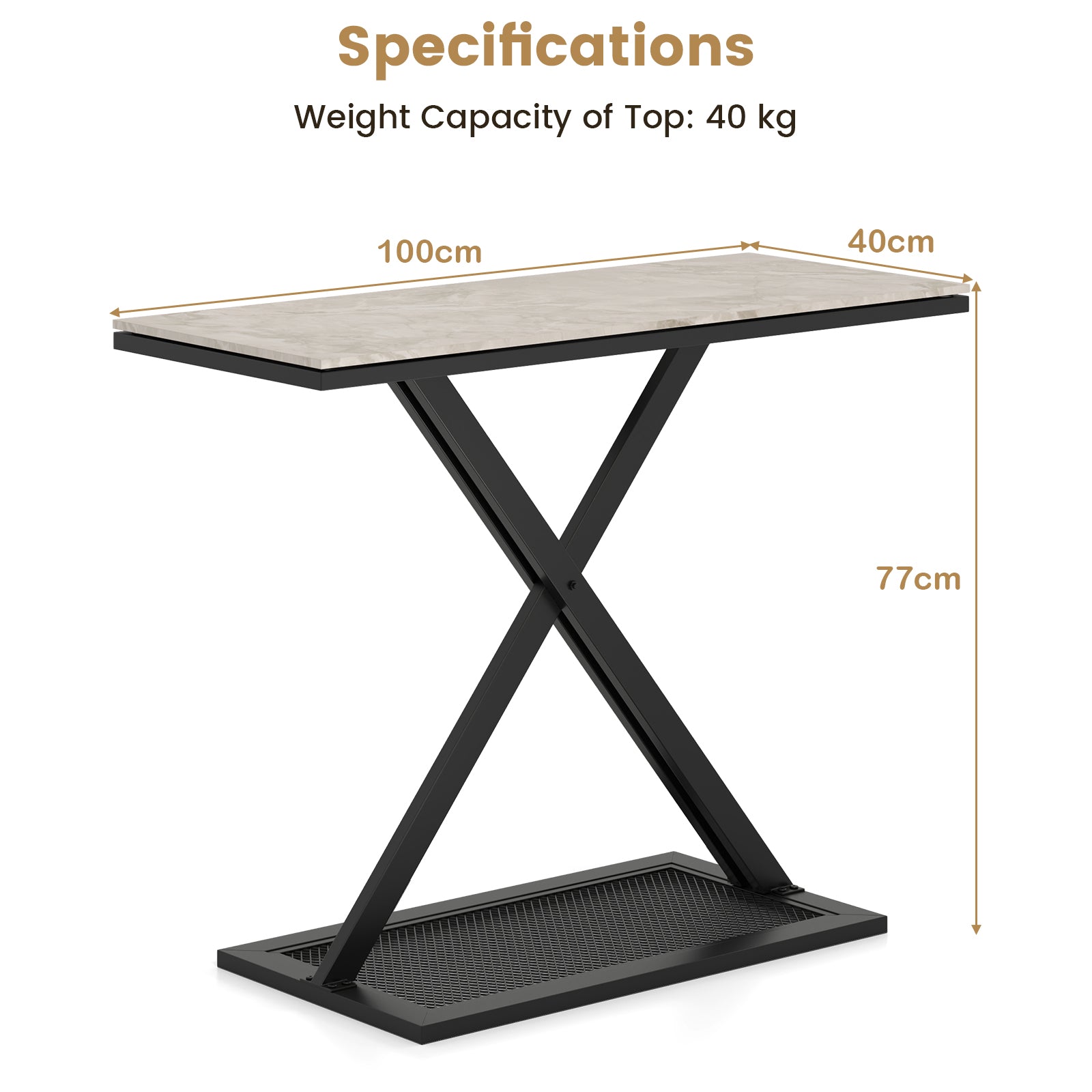 Faux Marble Top Metal Frame Entryway Console Table