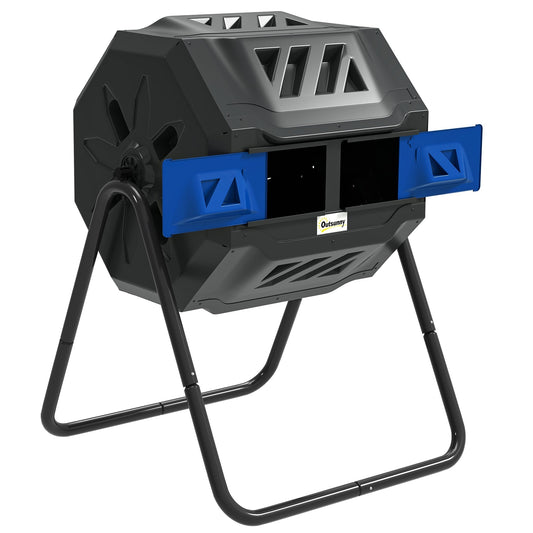 Outsunny 160L 360 Rotating Dual Chamber Composter - Blue
