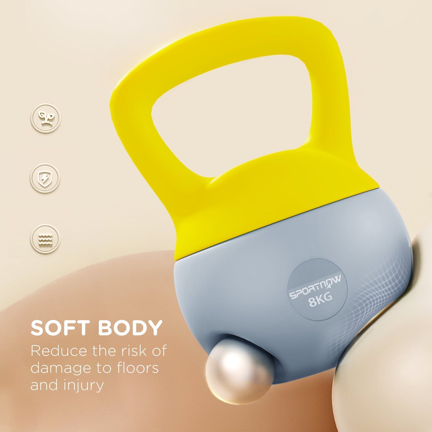 SPORTNOW 8KG Soft Kettlebell, Kettlebell with Non-Slip Handle for Home Gym, Weight Lifting, Strength Training, Yellow/Grey