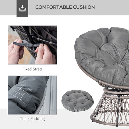 Outsunny 360Â° Swivel Rattan Papasan Moon Bowl Chair Round Lounge Garden Wicker Basket Seat with Padded Cushion Oversized for Outdoor Indoor, Grey