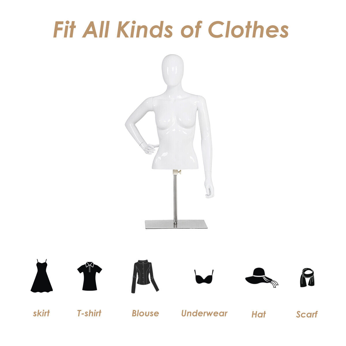 Female Half Body Mannequin with Adjustable Height and Arms