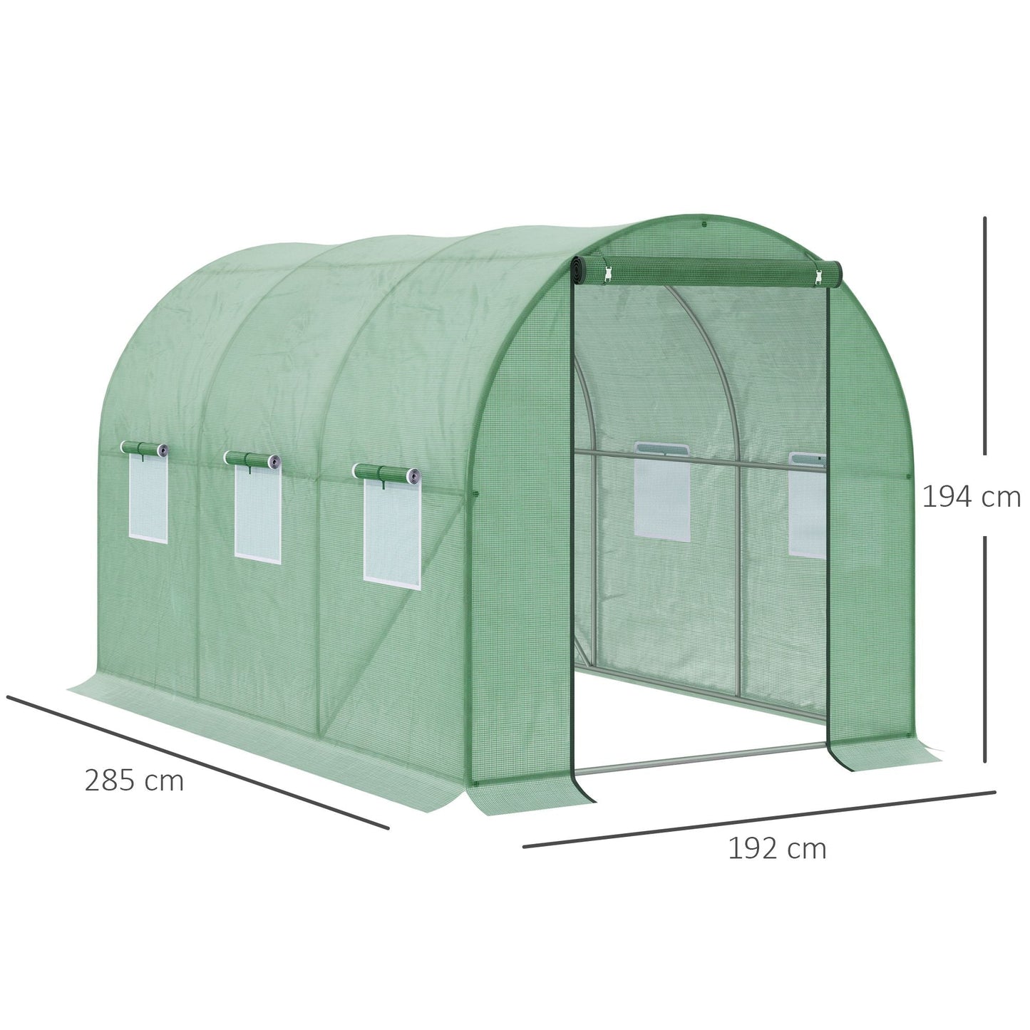 Outsunny Walk-in Polytunnel Greenhouse, Outdoor Garden Tunnel Greenhouse Tent with Zipped Roll-Up Door, Green