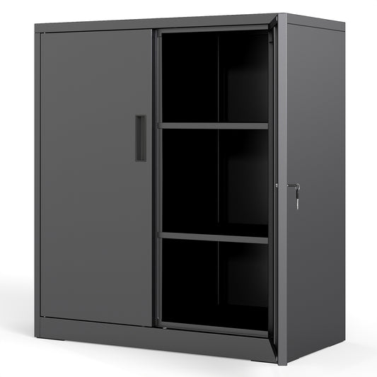 File Pantry Cabinet Steel Storage Organizer with 2 Lockable Doors-Black