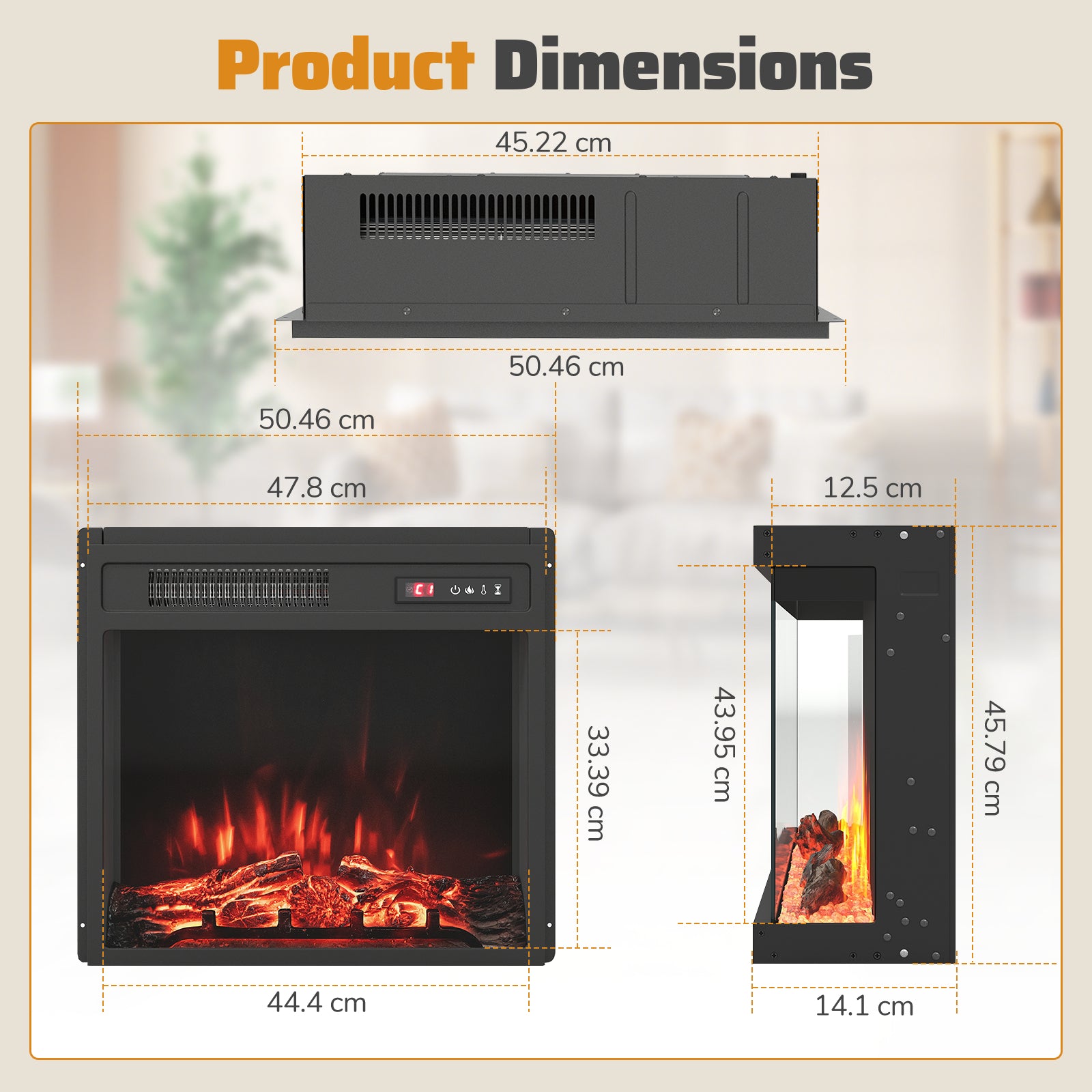 20 Inch Electric Fireplace Insert 750W/1500W Fireplace Heater with Remote Control