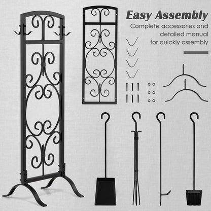 5-Piece Fireplace Tool Set with Tong, Brush, Shovel, Poker, Stand