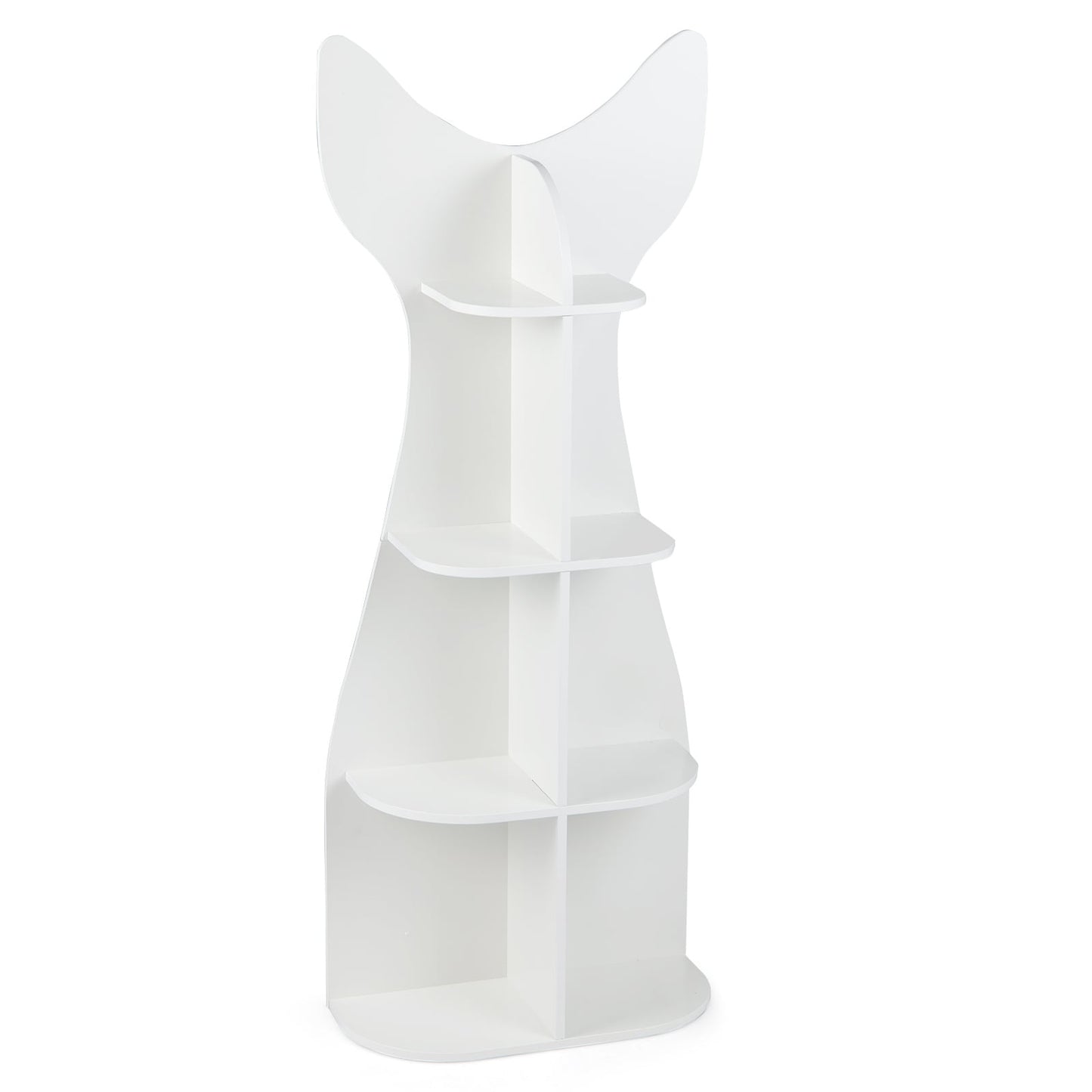 Fish-Shaped Kids Bookshelf with Open Shelves for Playroom-White