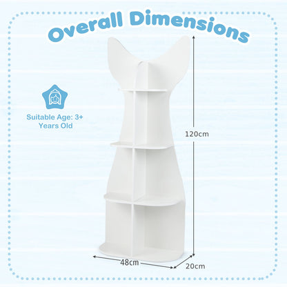 Fish-Shaped Kids Bookshelf with Open Shelves for Playroom-White