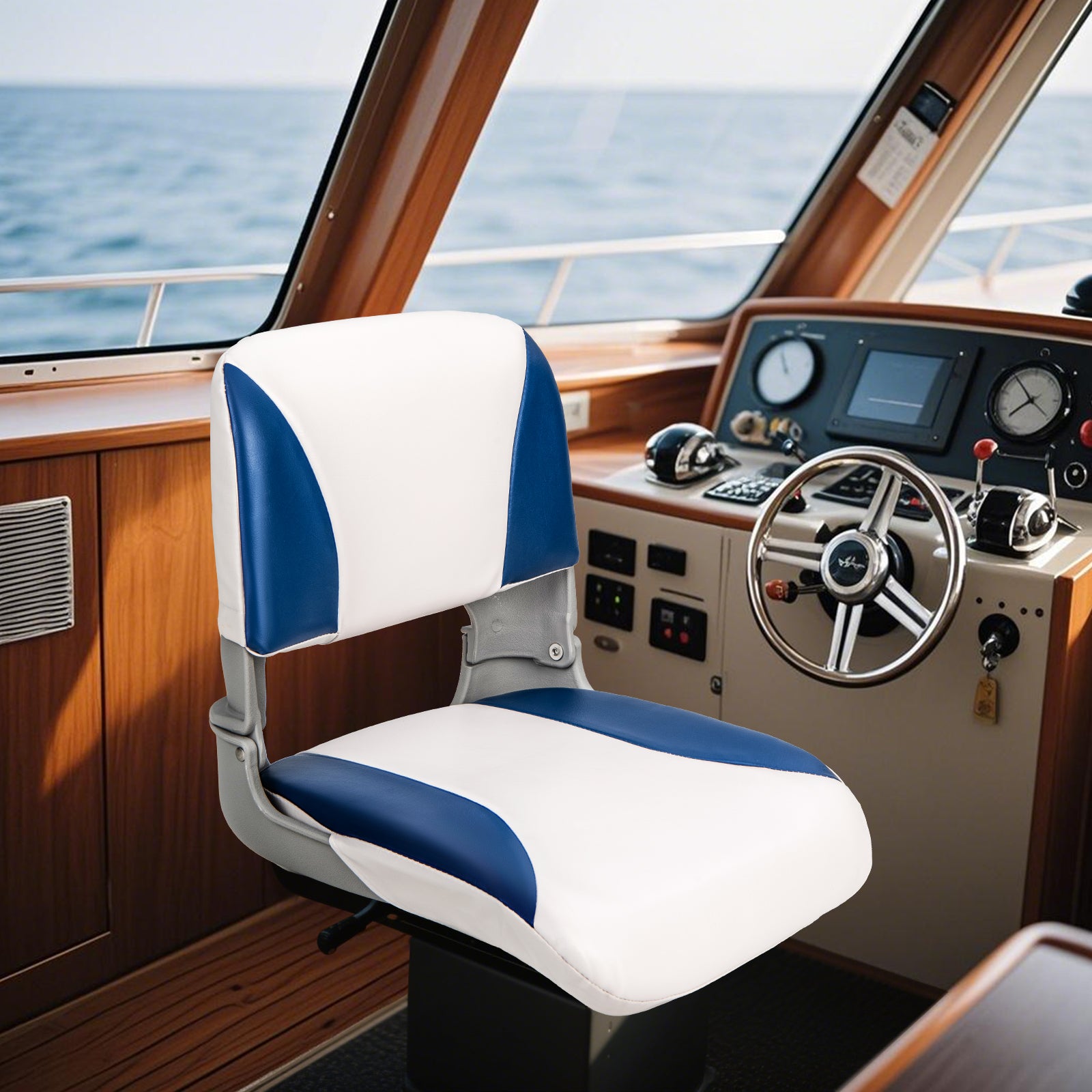 Fishing Boat Seat with High-density Sponge Cushion-Blue & White
