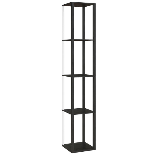 HOMCOM RGB LED Floor Lamp with Shelves, Modern Dimmable Standing Lamp with Remote Control, Adjustable Brightness & Speed for Living Room, Bedroom, Office, Black