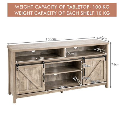 Sliding Barn Door Farmhouse Flat Screen Console for 65 Inch TVs-Grey