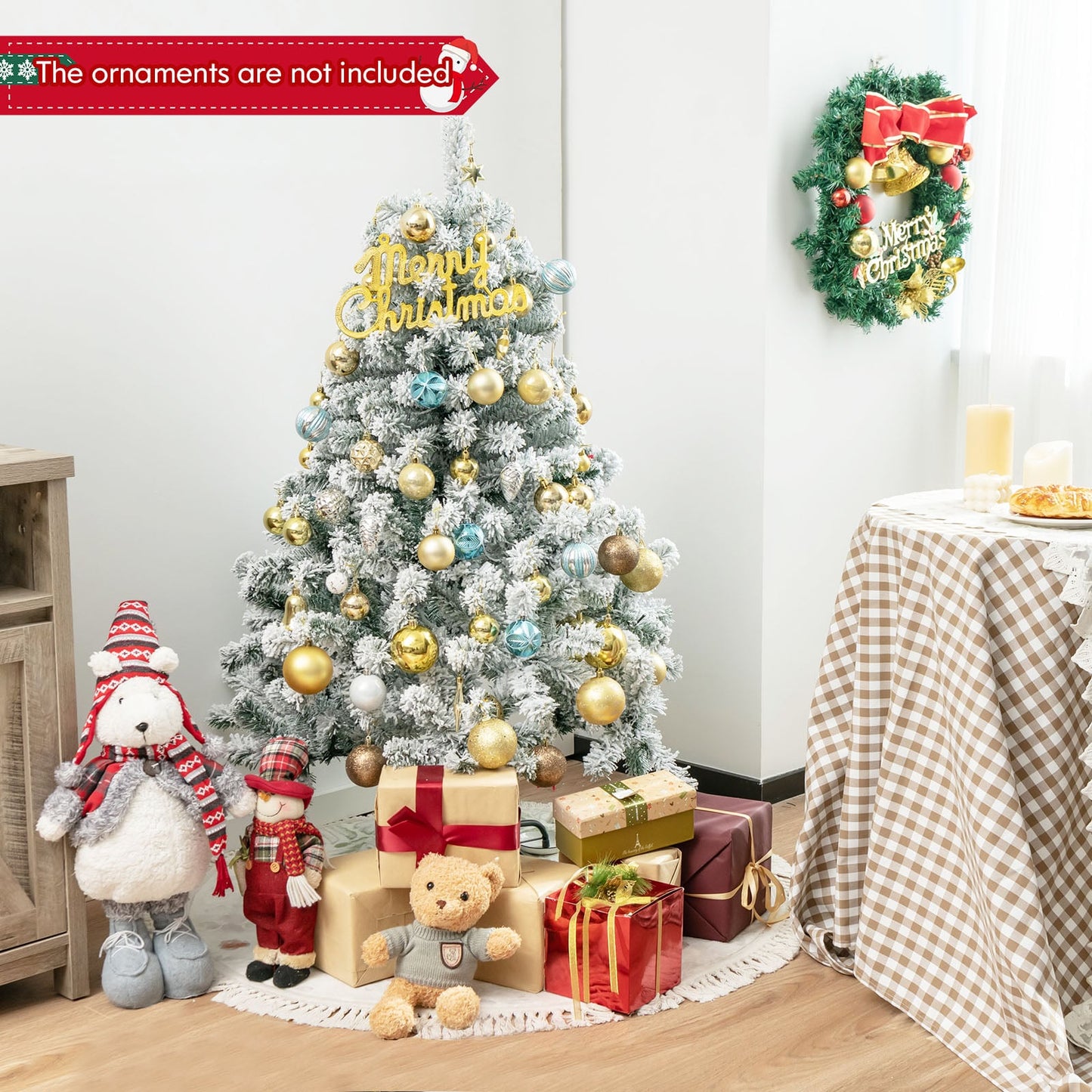 4.5 Feet Flocked Christmas Tree with 295 Tips and 150 LED Lights