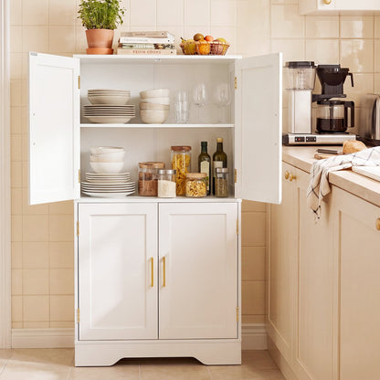 Floor Storage Cabinet with 4 Doors and 2 Adjustable Shelves Anti-toppling Kits Included-White
