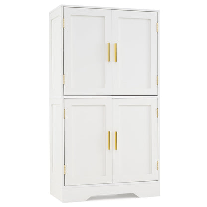 Floor Storage Cabinet with 4 Doors and 2 Adjustable Shelves Anti-toppling Kits Included-White