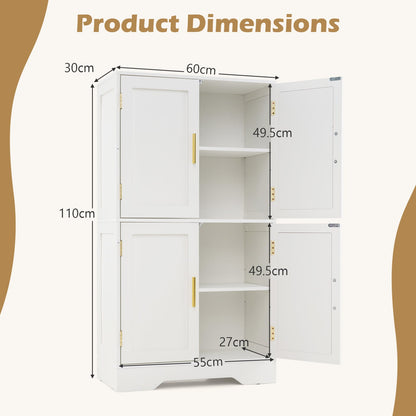 Floor Storage Cabinet with 4 Doors and 2 Adjustable Shelves Anti-toppling Kits Included-White