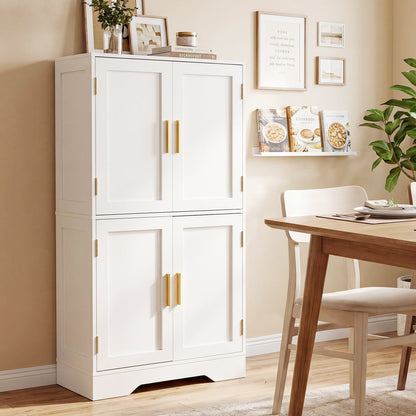 Floor Storage Cabinet with 4 Doors and 2 Adjustable Shelves Anti-toppling Kits Included-White