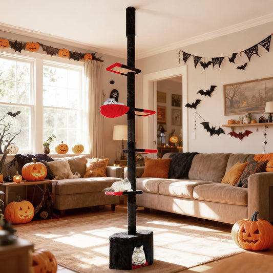 Floor to Ceiling Gothic Cat Tree 245-300 CM Adjustable-Black