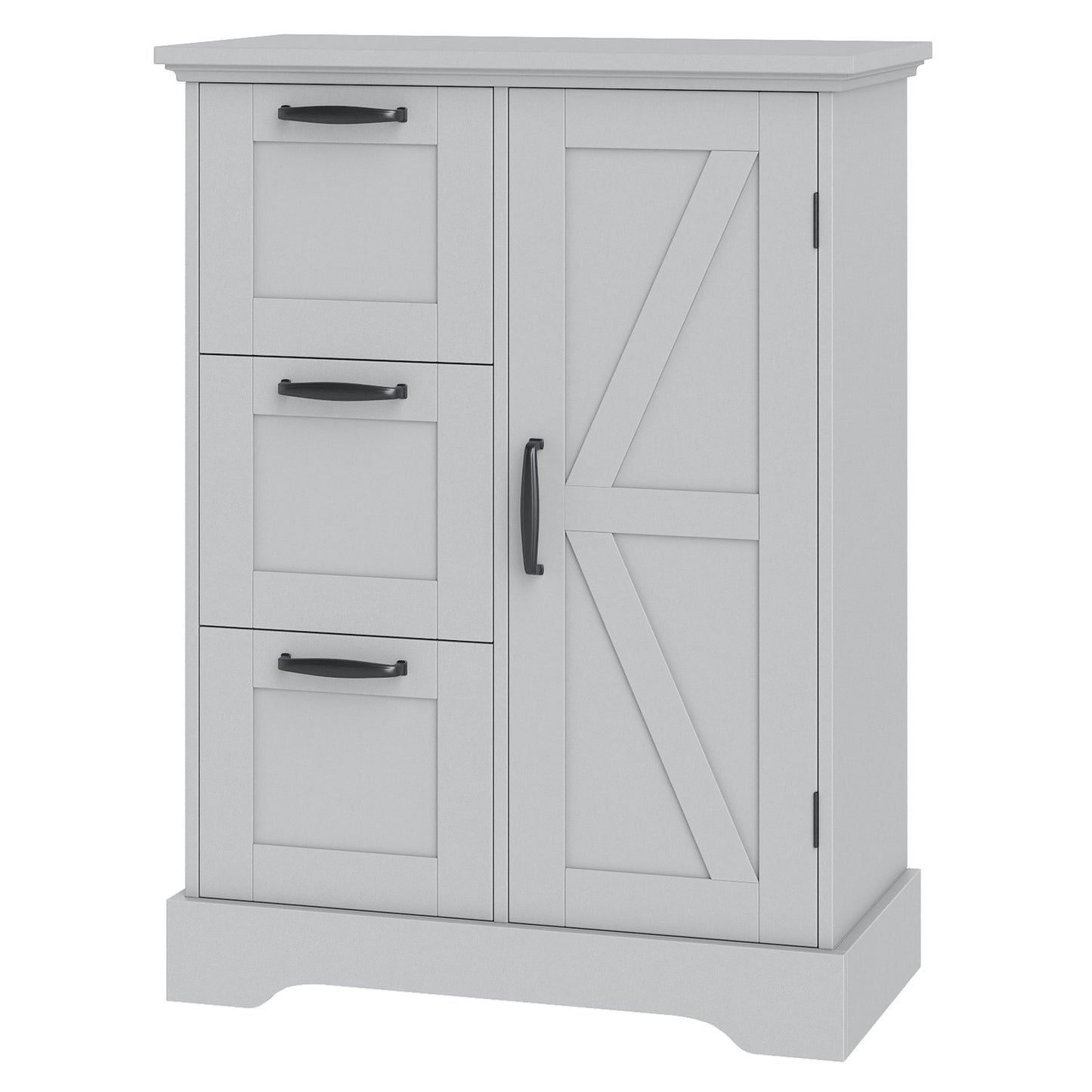 Floor Cabinet with Barn Door and 3 Storage Drawers-Grey