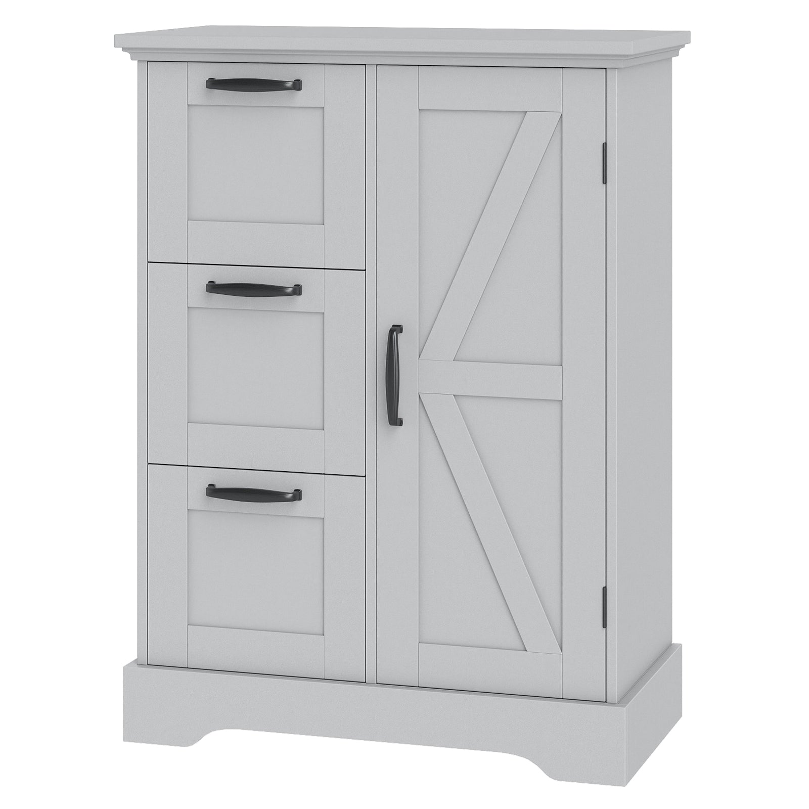 Floor Cabinet with Barn Door and 3 Storage Drawers-Grey
