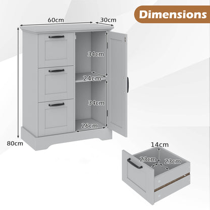 Floor Cabinet with Barn Door and 3 Storage Drawers-Grey